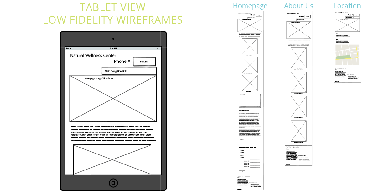 Tablet View Low Fidelity Wireframes